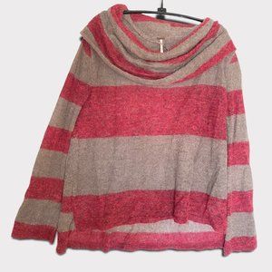 Free People Lulu Rugby cowl neck‎ maroon/striped alpaca nylon XS
